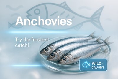 Promotional Seafood Display Featuring Fresh Anchovies