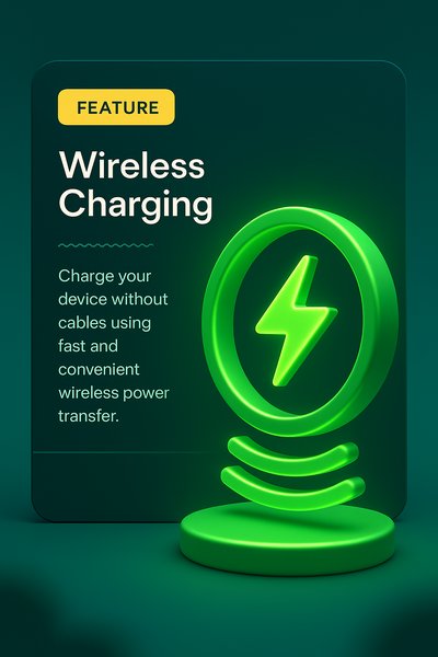 Neon Green Wireless Charging Icons with Lightning Bolt Design