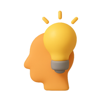 3D Illustration of a Head with a Lightbulb Symbolizing Ideas