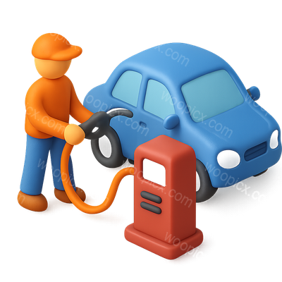 3D Icon of a Person Fueling a Car with Pump