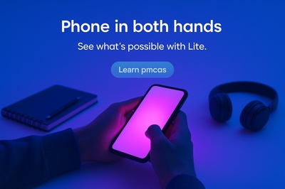 Neon Glow Phone in Hands with Vibrant Blue Background