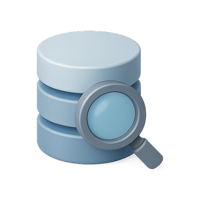 Stylized Database Icon with Magnifying Glass
