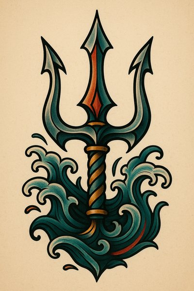 Stylized Trident with Waves Illustration