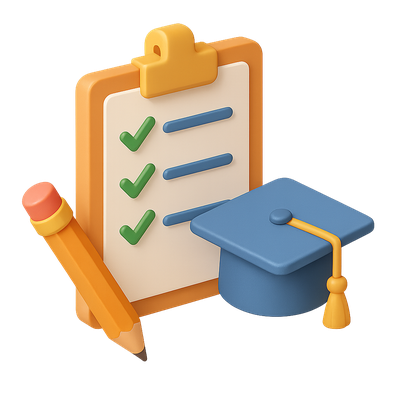 3D Education Icon Featuring Graduation Cap and Checklist