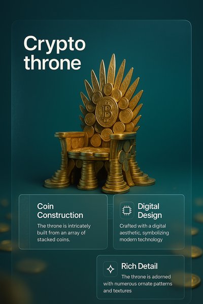 Intricate 3D Crypto Throne Made of Stacked Coins