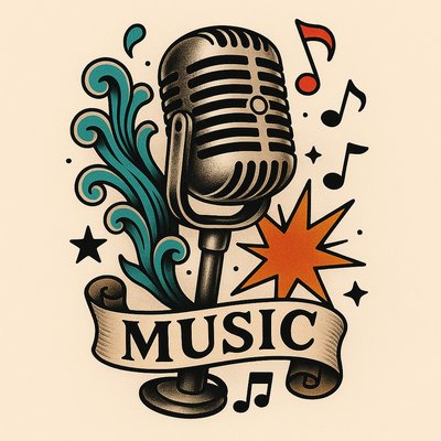 Vintage Microphone Illustration with Music Elements