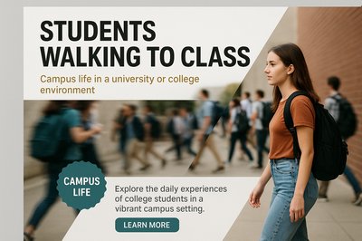 Students Walking to Class in a University Environment