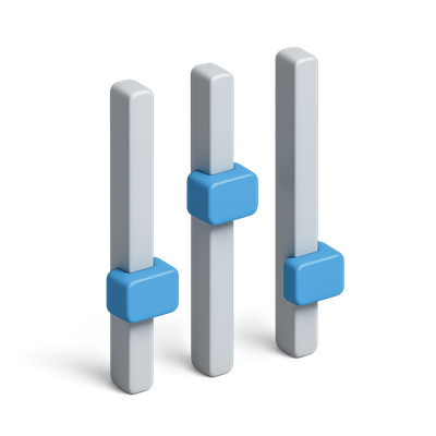 Three Vertical 3D Sliders Icon with Isometric View
