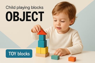 Engaging Modern Toy Advertisement Featuring Child with Blocks