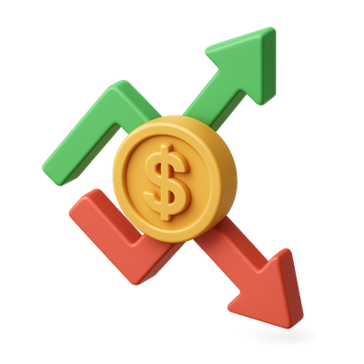 3D Currency Trends Icon with Upward and Downward Arrows
