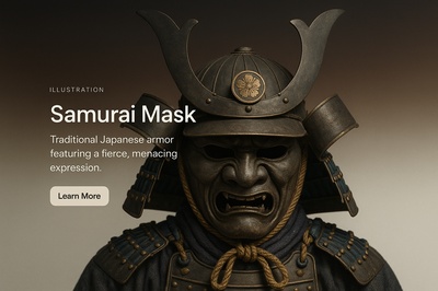 Stylish Samurai Mask Illustration with Contextual Design Elements