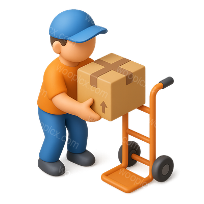 3D Icon of a Package Handler with Cart in Isometric View
