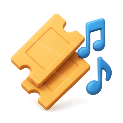 Colorful 3D Musical Ticket Icon with Notes