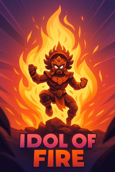 Dynamic Illustration of a Fiery Idol with Bold Typography