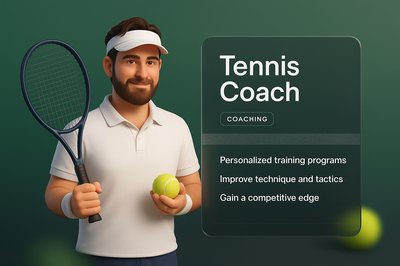 3D Illustration of a Tennis Coach with Coaching Insights