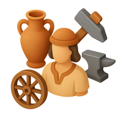 3D Ancient Professions Icon Set with Volumetric Elements