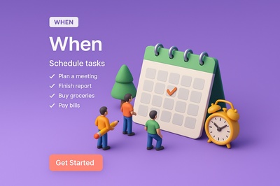 Colorful 3D Scene with Tiny Characters and Calendar