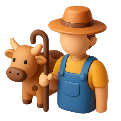 3D Cowherd Icon with Cow and Hat Design