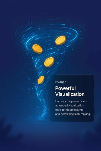 Dynamic Tornado of Data with Glowing Coins Illustration