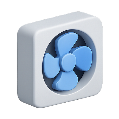 3D Icon of a Cooling Fan with Blue Blades