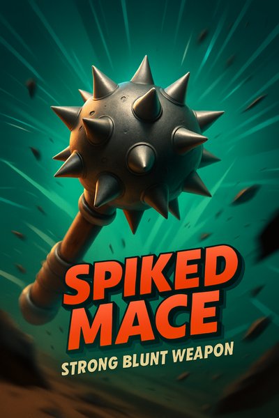 Dynamic Illustration of a Spiked Mace with Bold Typography