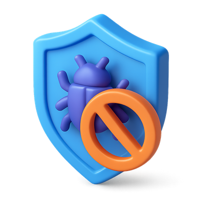 3D Anti-Malware Icon with Shield and Bug Symbol