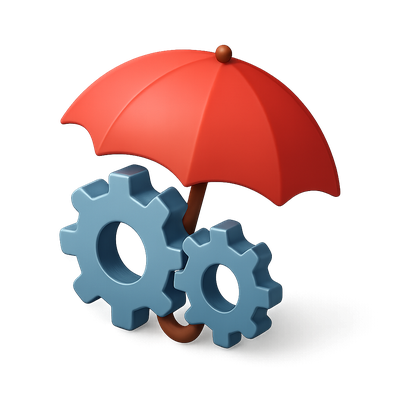 Isometric Icon of Gear Under Umbrella with 3D Effect