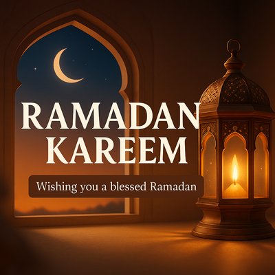 Elegant Ramadan Greeting Card with Lantern and Crescent Moon