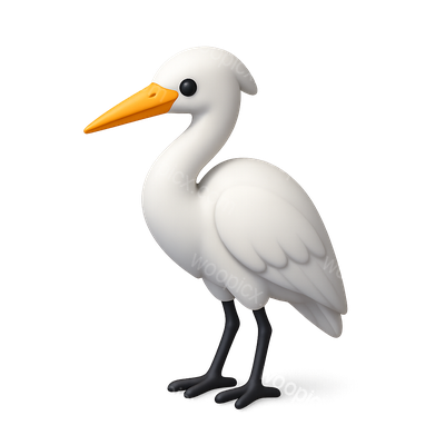 Stylized 3D Egret Icon with Volumetric Design
