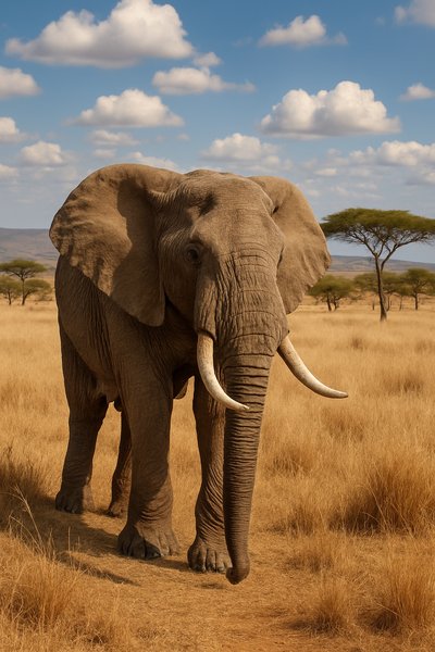 Majestic African Elephant Walking in Savanna Landscape