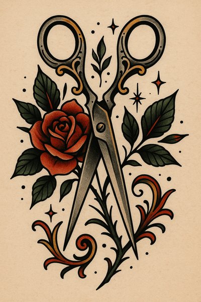 Vintage Scissors with Rose and Floral Design