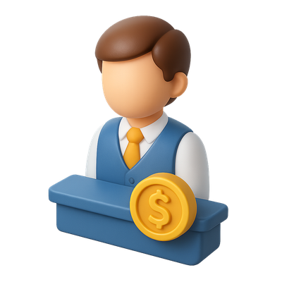 Stylized 3D Bank Teller Icon with Isometric Design