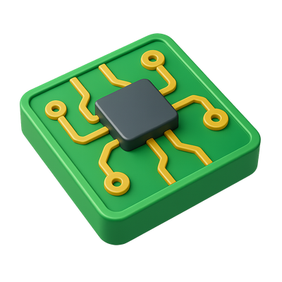 3D Circuit Icon with Green Background and Connections