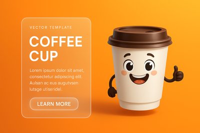 Futuristic Coffee Logo with Smiling Mascot Design