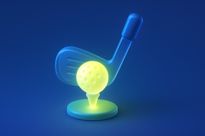 Illuminated 3D Golf Icon in Ultra-Realistic Style
