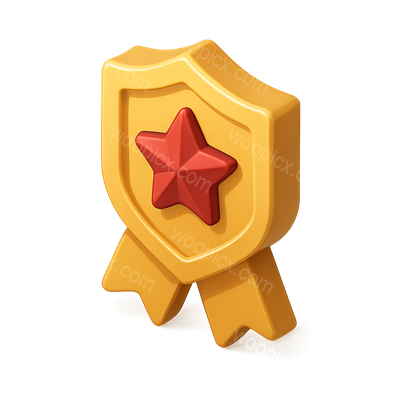 3D Icon of a Golden Shield with Red Star and Ribbon