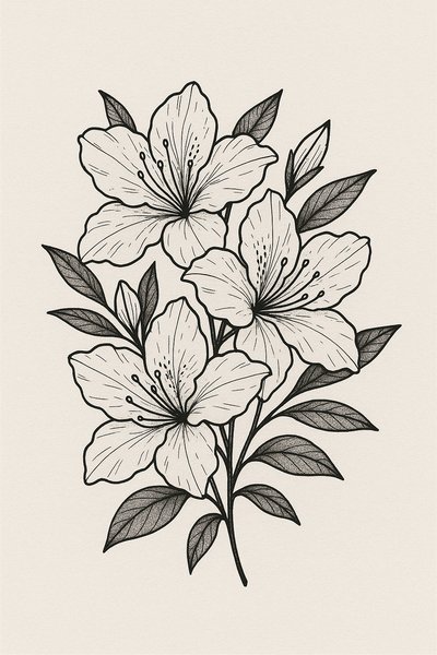 Elegant Black and White Floral Illustration of Lily Flowers