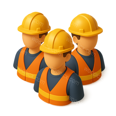 3D Icon of Three Construction Workers in Isometric Style