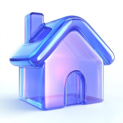 Stylized 3D Glass House Icon in Blue