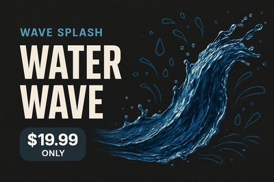 Dynamic Water Wave Advertisement with Bold Typography