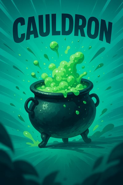 Dynamic Cauldron Illustration with Vibrant Colors