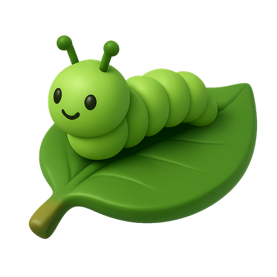 Cute 3D Caterpillar Icon on Leaf in Isometric Style