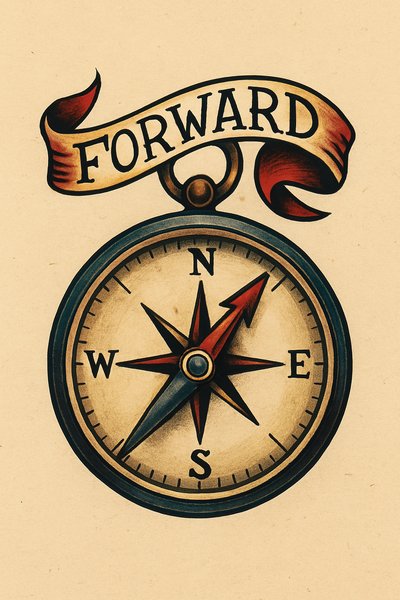 Colorful Compass Tattoo Design with Forward Direction