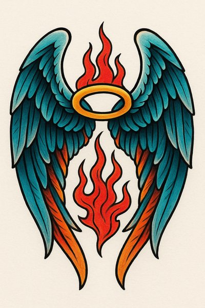 Illustrative Design of Angel Wings with Flames