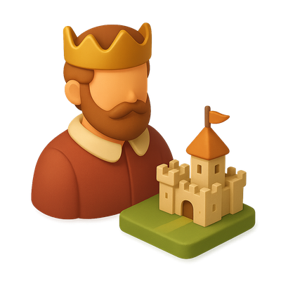 Stylized 3D Earl Icon with Castle Representation