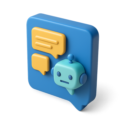 Colorful 3D Chatbot Icon with Speech Bubbles