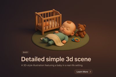Realistic 3D Baby Scene with Crib and Toys