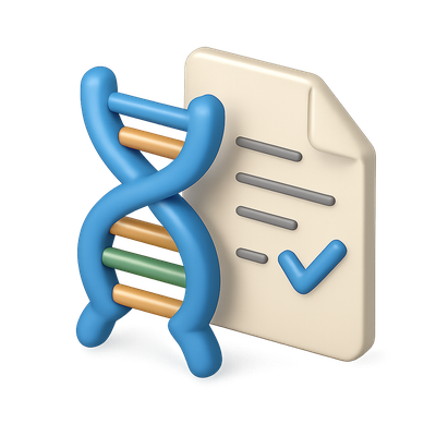 3D Icon of DNA Strand with Document for Genetic Testing