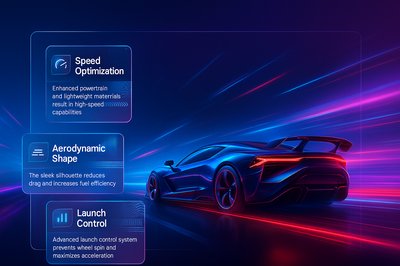 Futuristic Sports Car on Neon Highway with Dynamic Features