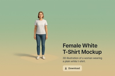 3D Female White T-Shirt Mockup with Clean Design